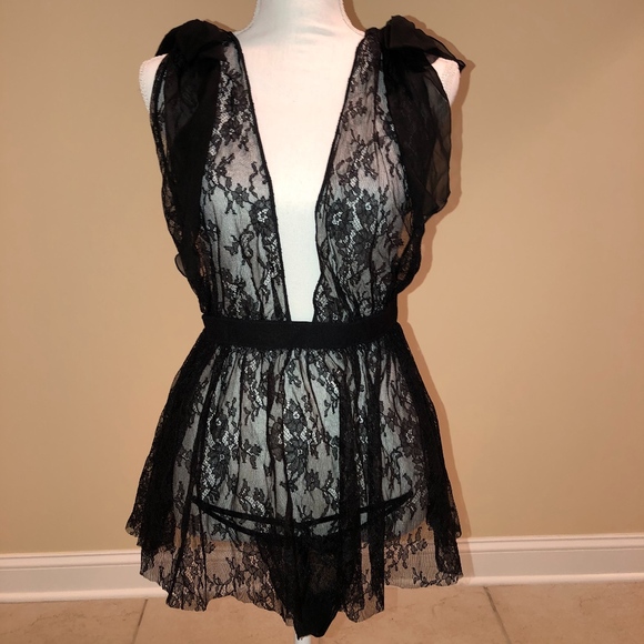 NEW S Victoria´s Secret Black Lace Babydoll Thong